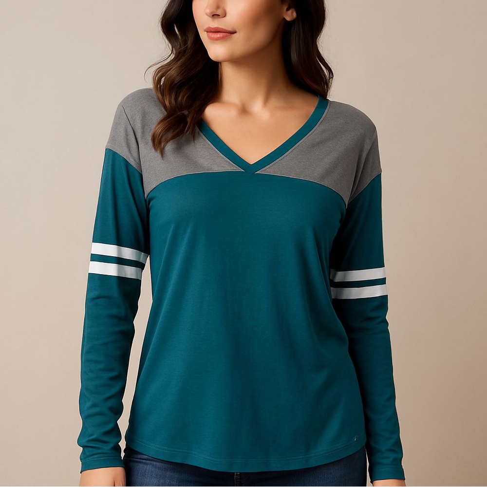 Victoria's Secret Pink Colorblock Sweatshirt - Size L (10-12) - Teal & Gray